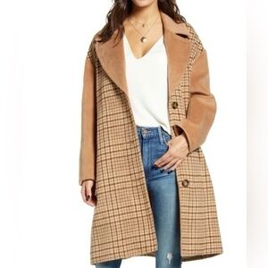Women’s Mural Plaid Longline Coat Jacket Wool
Blend Brown Size Small